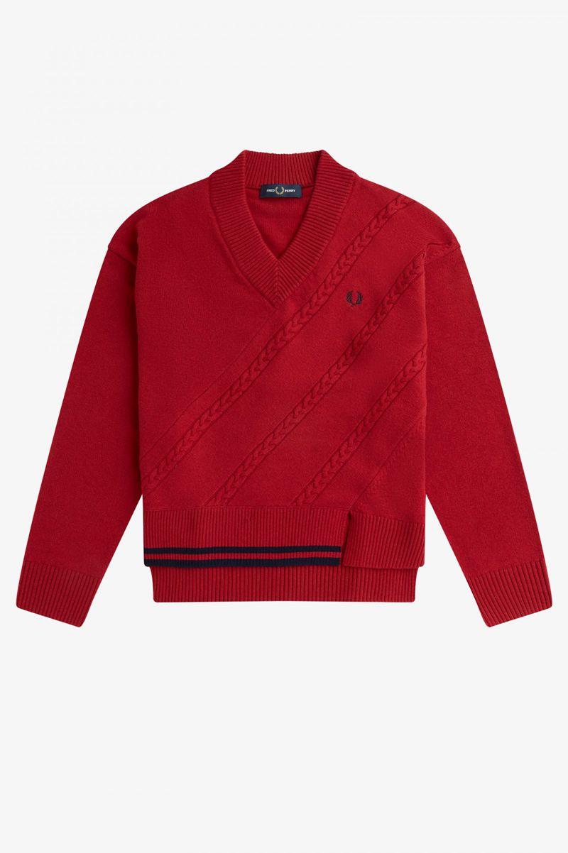 Red Fred Perry Split Hem Cable Knit Jumper Women's Knitwear | PH 1932TCEV